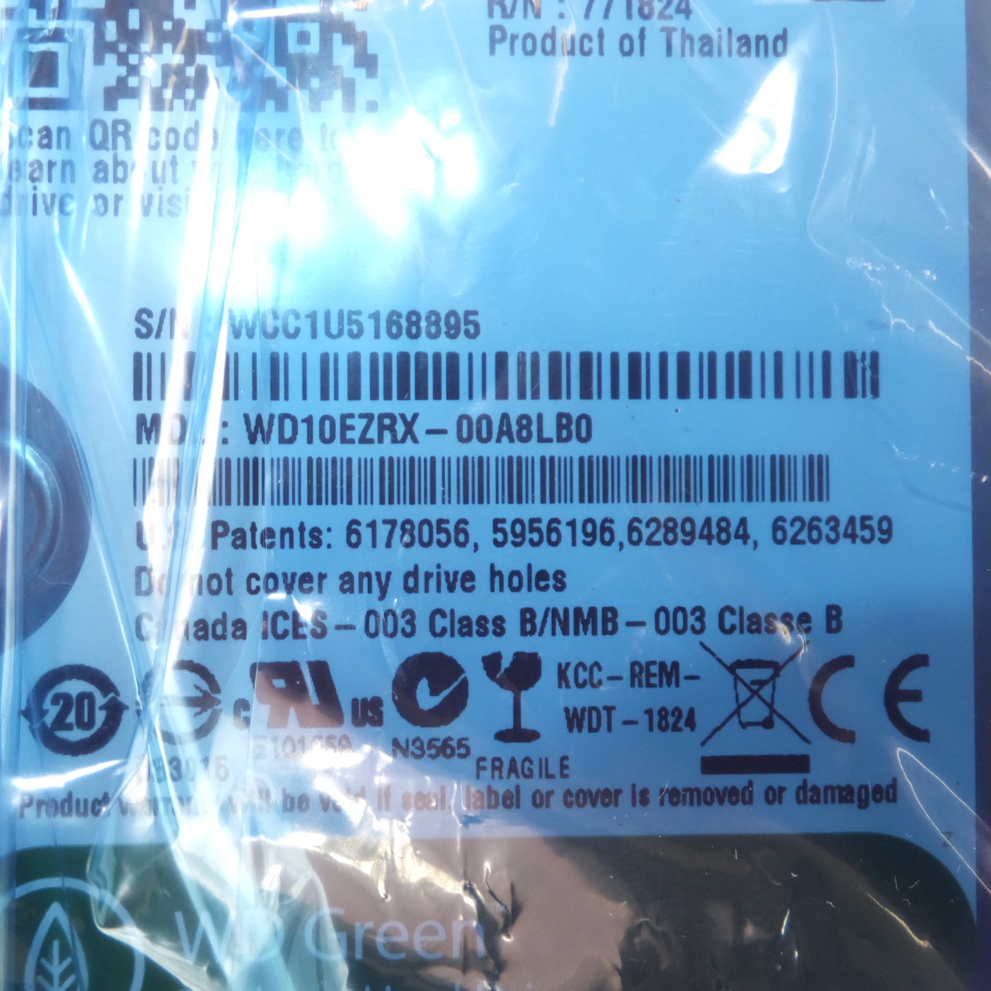 [送料無料]未使用★ウエスタンデジタル WD Green 3.5インチ 内蔵ハードディスク 1.0TB WD10EZRX-00A8LB0★