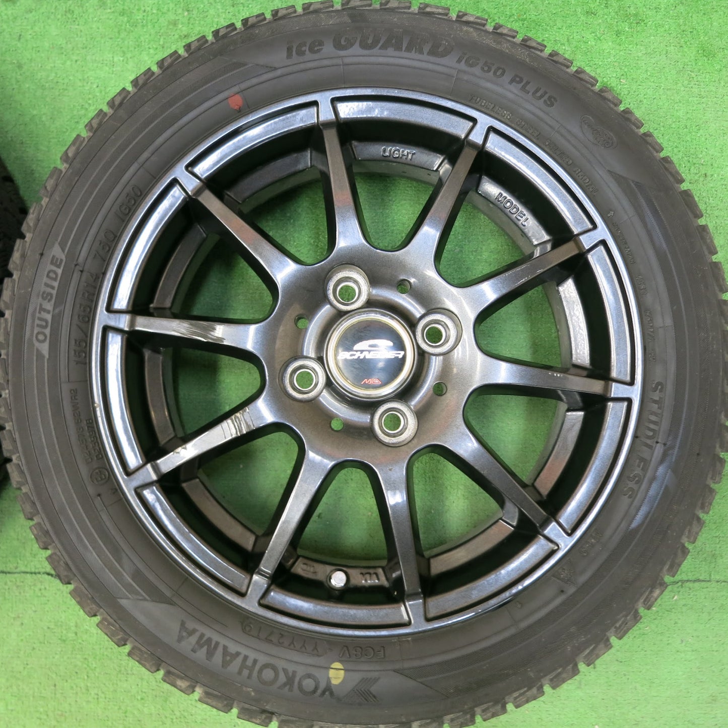 [送料無料]バリ溝！19年！9分★スタッドレス 155/65R14 ヨコハマ アイスガード iG50 プラス SCHNEIDER MiD シュナイダー 14インチ PCD100/4H★3072404ヒス