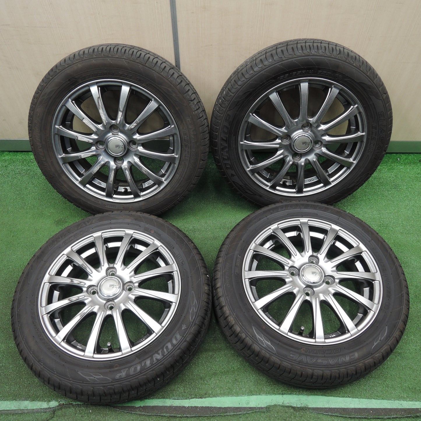 *送料無料* バリ溝！23年！キレイ！9分★155/65R14 ダンロップ エナセーブ EC204 SIBILLA NEXT β-12 シビラ 14インチ PCD100/4H★4021601NJノ