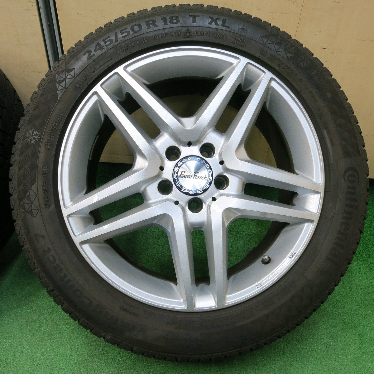 *送料無料* バリ溝！キレイ！9分★ベンツ等 EuroForsch 245/50R18 スタッドレス コンチネンタル バイキングコンタクト7 ユーロフォルシュ PCD112/5H★4030803イス