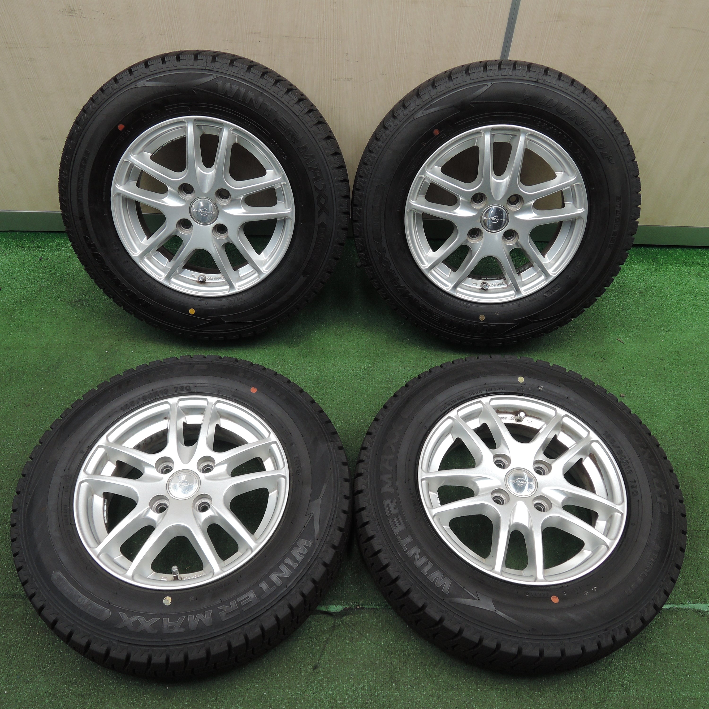 *送料無料*超バリ溝！22年！ほぼ10分★スタッドレス 155/80R13 ダンロップ ウインターマックス WM02 ENERGY LINE  エナジーライン 13インチ PCD100/4H★4011410TNス