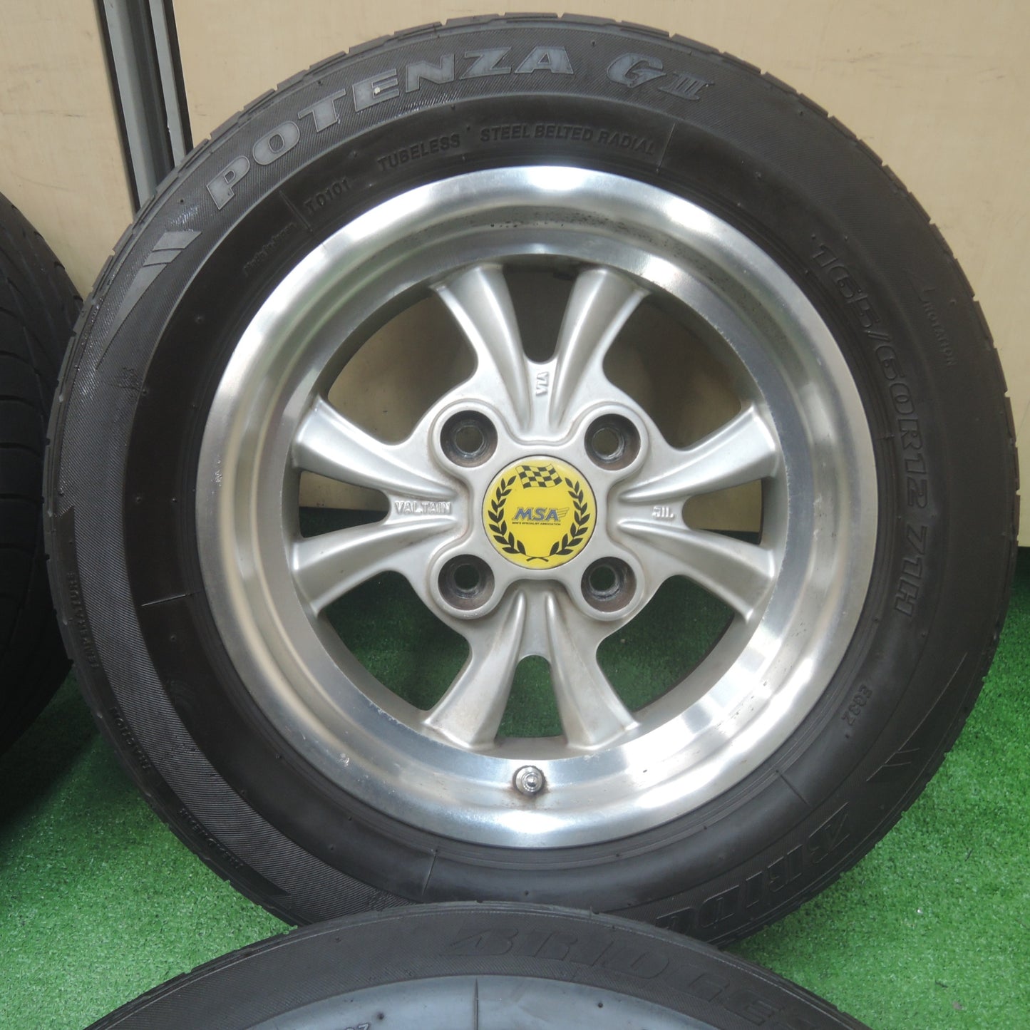 *送料無料* 4本価格★希少 ローバーミニ VALTAIN MSA ヴァルタン 165/60R12 12×5.00 ブリヂストン ポテンザ G3 PCD101.65/4H★4022709SYノ