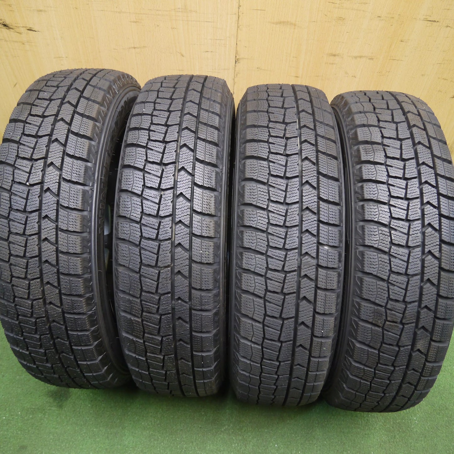 [送料無料]タイヤほぼ未使用！20年！キレイ★スタッドレス 165/65R14 ダンロップ ウインターマックス WM02 LCZ 社外 アルミ 14インチ PCD100/4H★3062610Hス