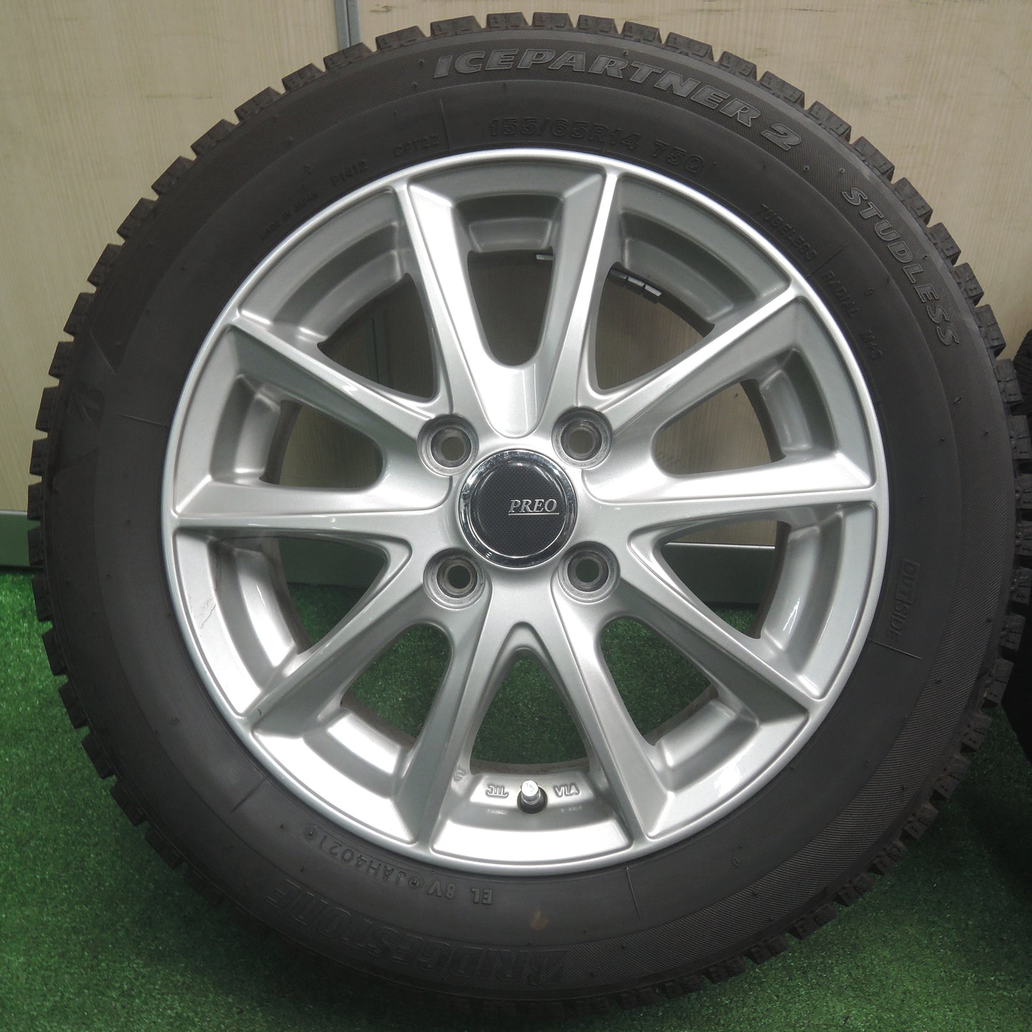 *送料無料*バリ溝！21年！キレイ！9分★スタッドレス 155/65R14 ブリヂストン アイスパートナー2 PREO プレオ 14インチ PCD100/4H★3110801NJス