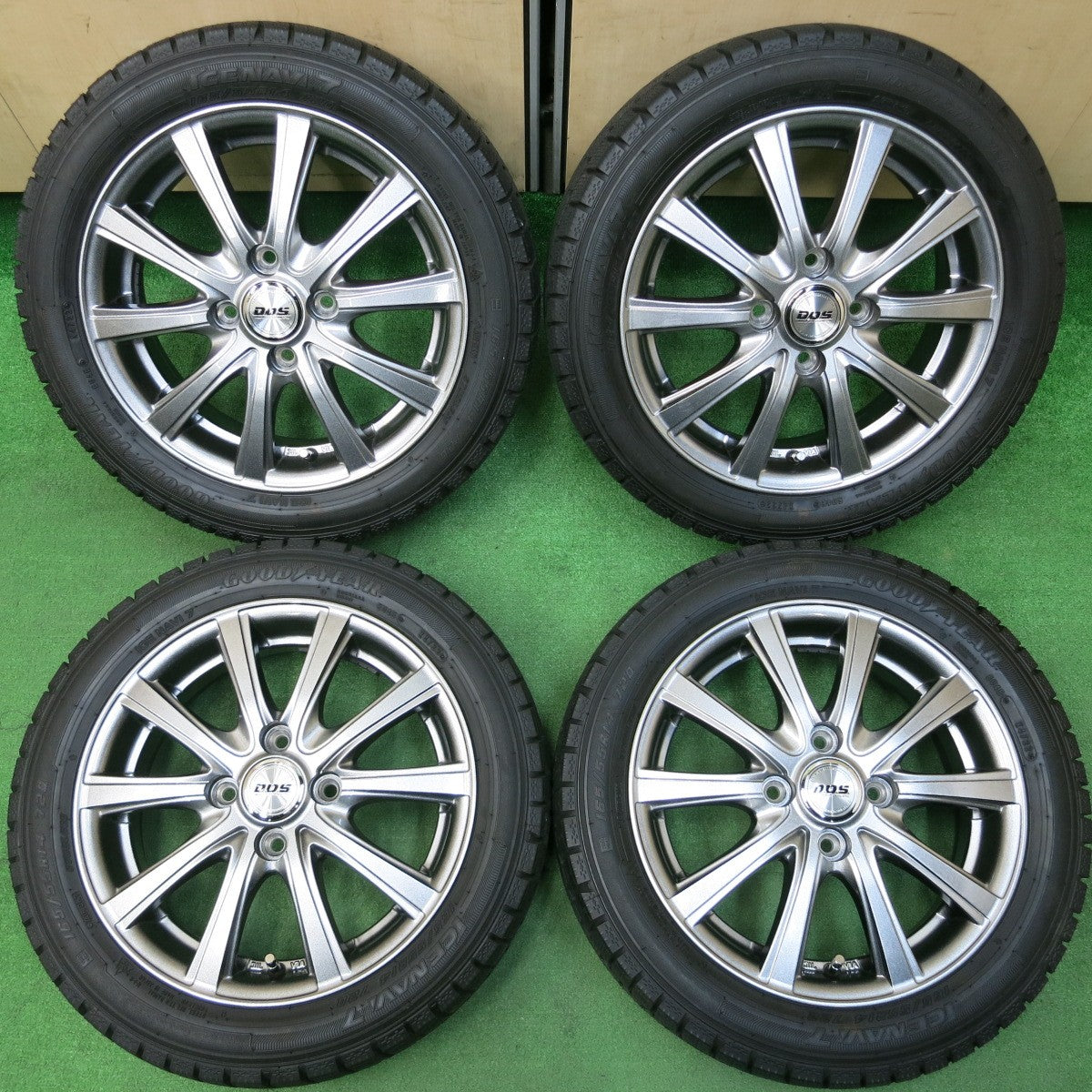 *送料無料* 超バリ溝！22年！キレイ！ほぼ10分★スタッドレス 165/55R14 グッドイヤー アイスナビ7 D.O.S. DOS 14インチ PCD100/4H★4020906イス