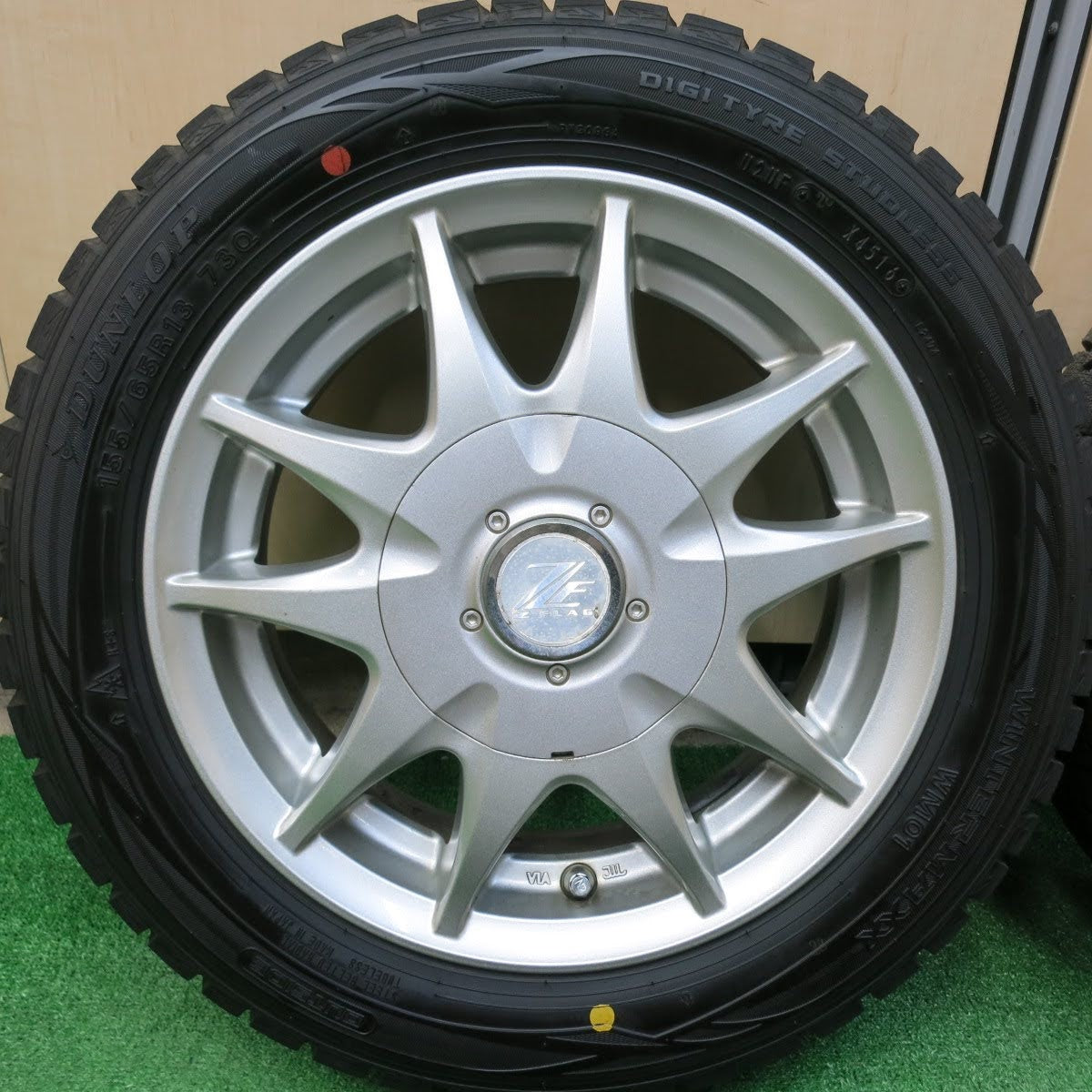 [送料無料]バリ溝！ほぼ10分★スタッドレス 155/65R13 ダンロップ ウインターマックス WM01 ZFLAG 社外アルミ 13インチ PCD100 110 114.3/4H マルチ★3061008ヒス