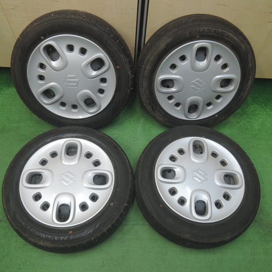 *送料無料* バリ溝！キレイ！8.5分★スズキ スペーシア 純正 スチール 155/65R14 ダンロップ エナセーブ EC300+ 14インチ PCD100/4H★4020212SYノ