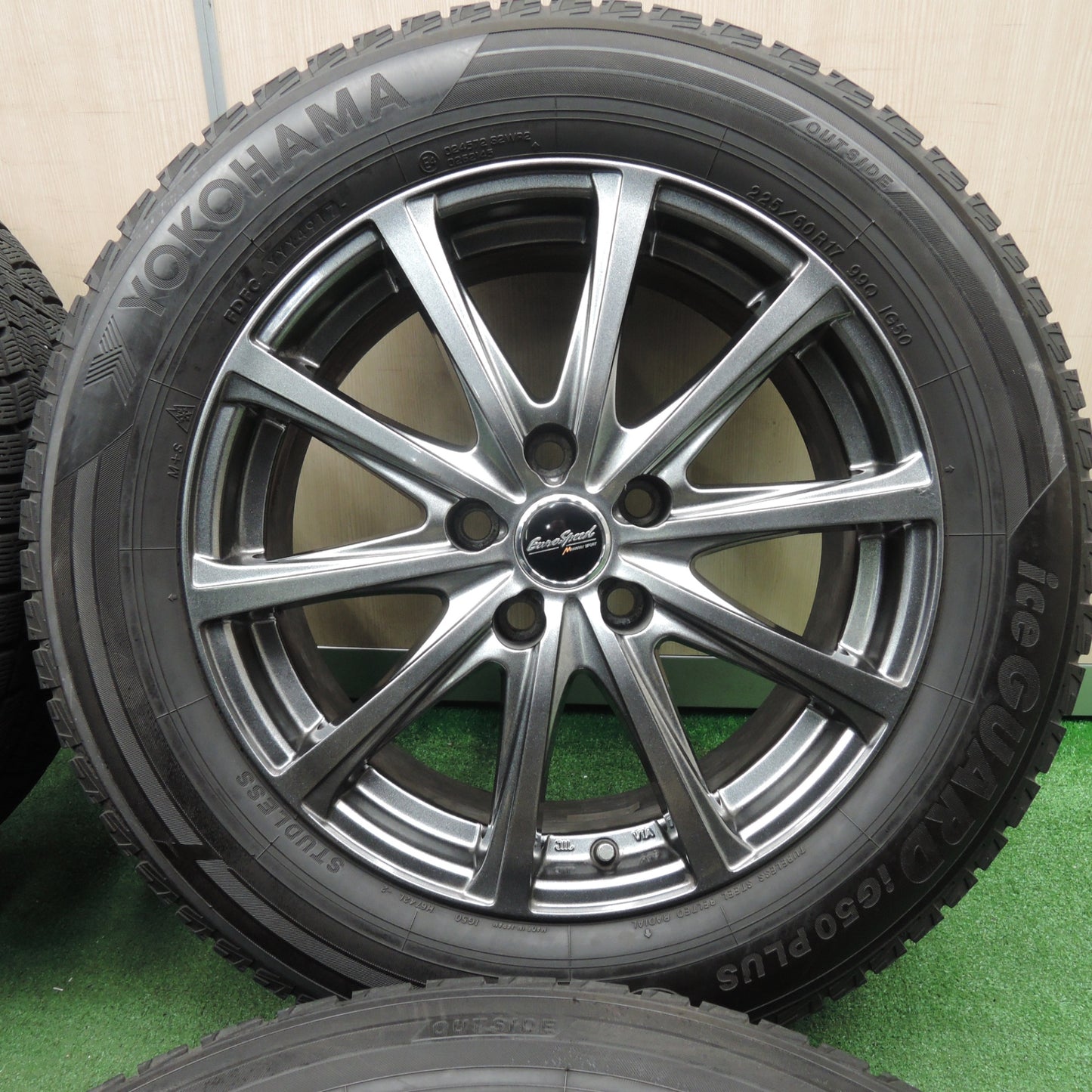 [送料無料] バリ溝！ほぼ10分★スタッドレス 225/60R17 Euro Speed MANARAY SPORT ヨコハマ アイスガード iG50 PLUS PCD114.3/5H★4011903TNス