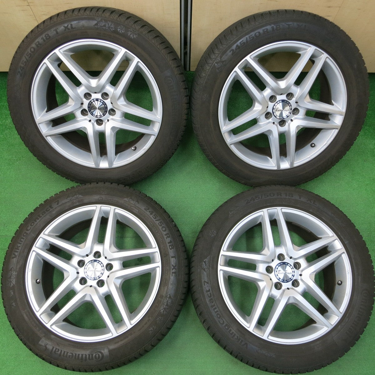 *送料無料* バリ溝！キレイ！9分★ベンツ等 EuroForsch 245/50R18 スタッドレス コンチネンタル バイキングコンタクト7 ユーロフォルシュ PCD112/5H★4030803イス