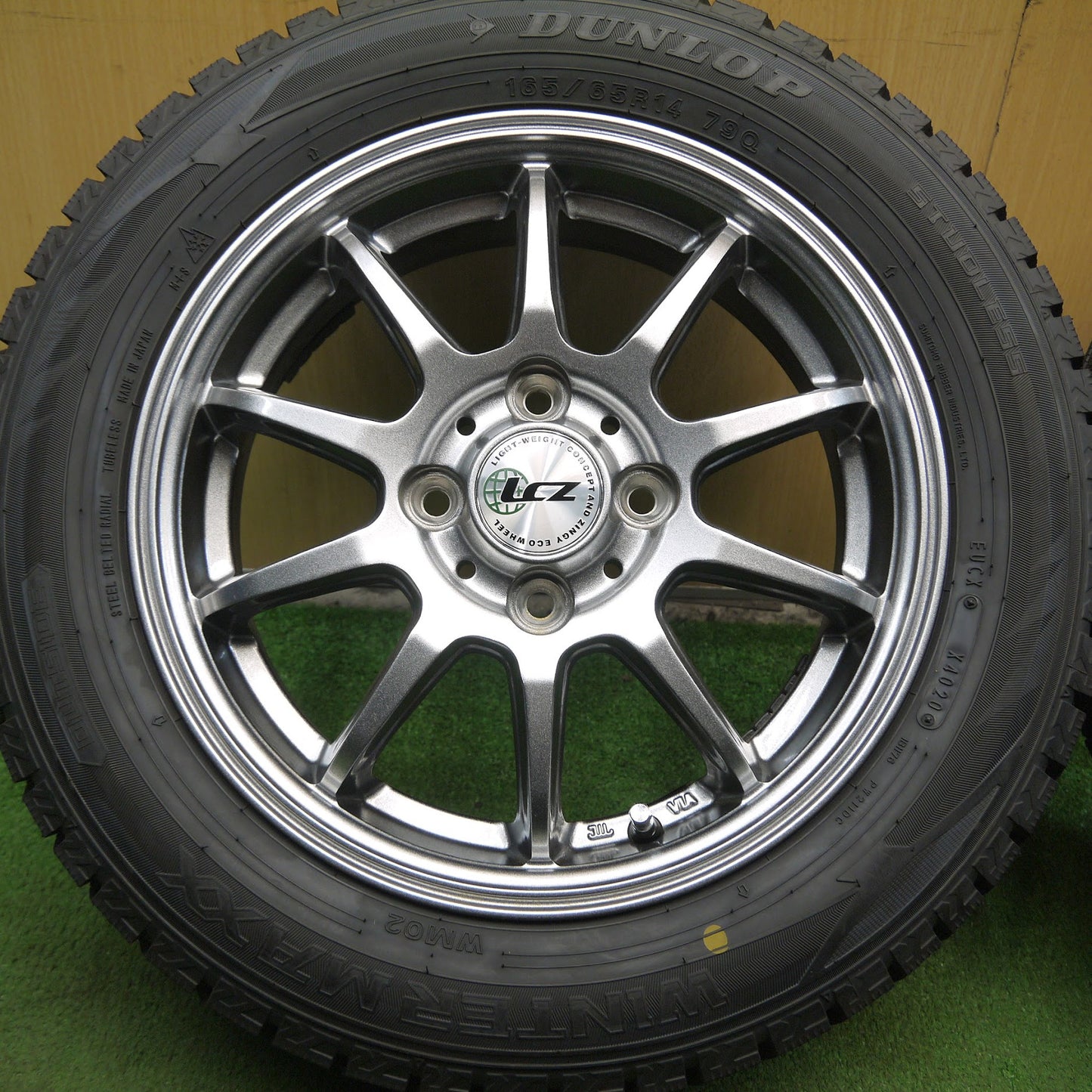 [送料無料]タイヤほぼ未使用！20年！キレイ★スタッドレス 165/65R14 ダンロップ ウインターマックス WM02 LCZ 社外 アルミ 14インチ PCD100/4H★3062610Hス