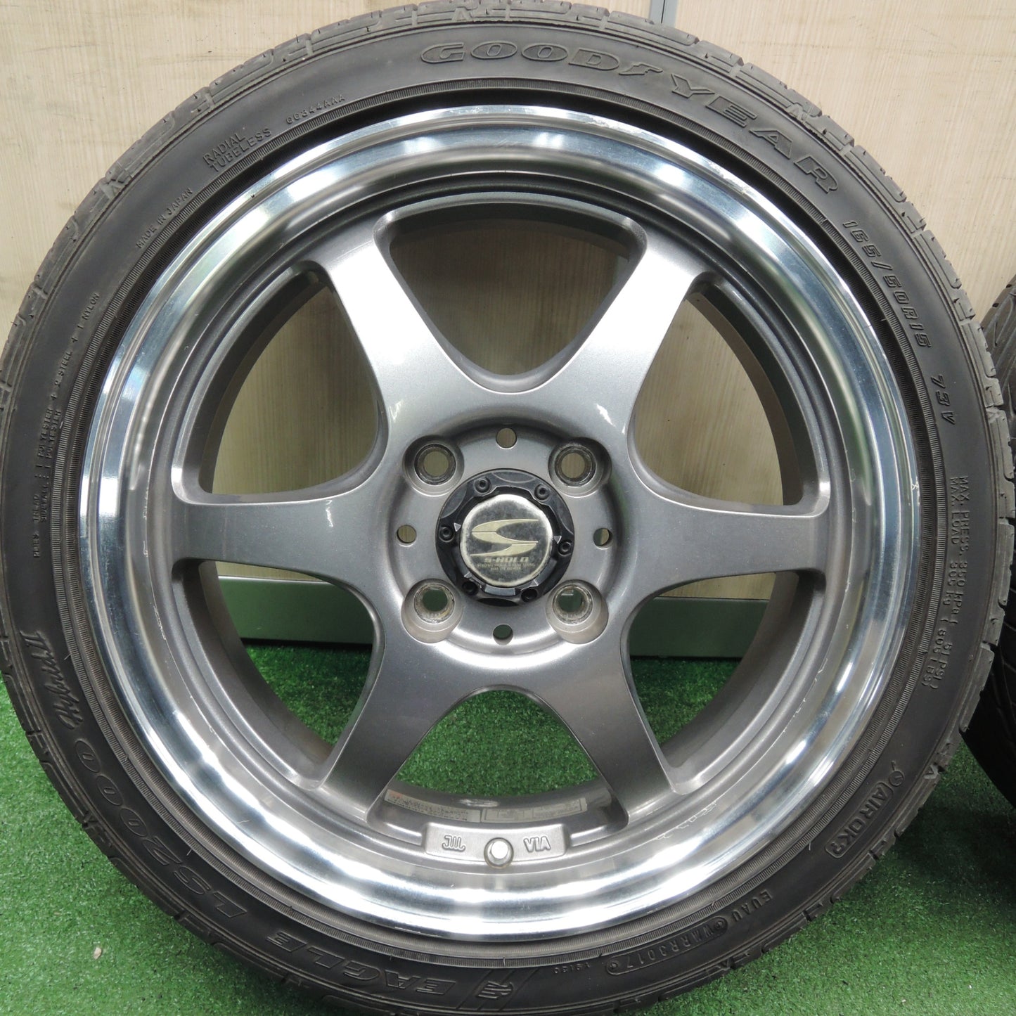 *送料無料* バリ溝！9分★S-HOLD 165/50R15 グッドイヤー イーグル LS2000 hybrid2 15インチ PCD100/4H★4021719HAノ