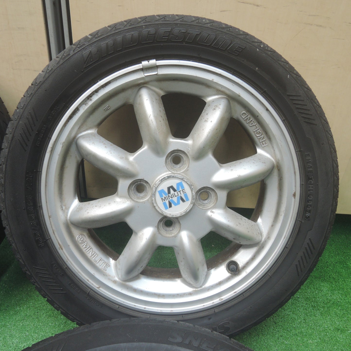 *送料無料* 4本価格★ダイハツ ミラジーノ 純正 MINILITE 165/55R14 ブリヂストン スニーカー SNK2 ミニライト PCD100/4H★4022112SYノ