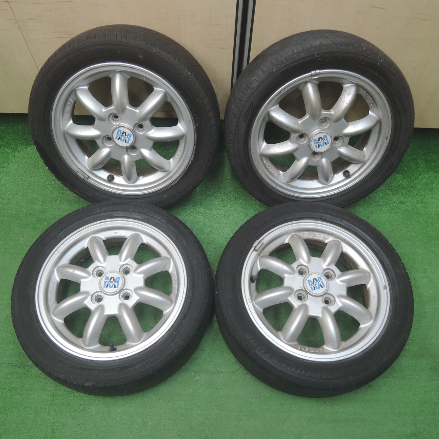 *送料無料* 4本価格★ダイハツ ミラジーノ 純正 MINILITE 165/55R14 ブリヂストン スニーカー SNK2 ミニライト PCD100/4H★4022112SYノ