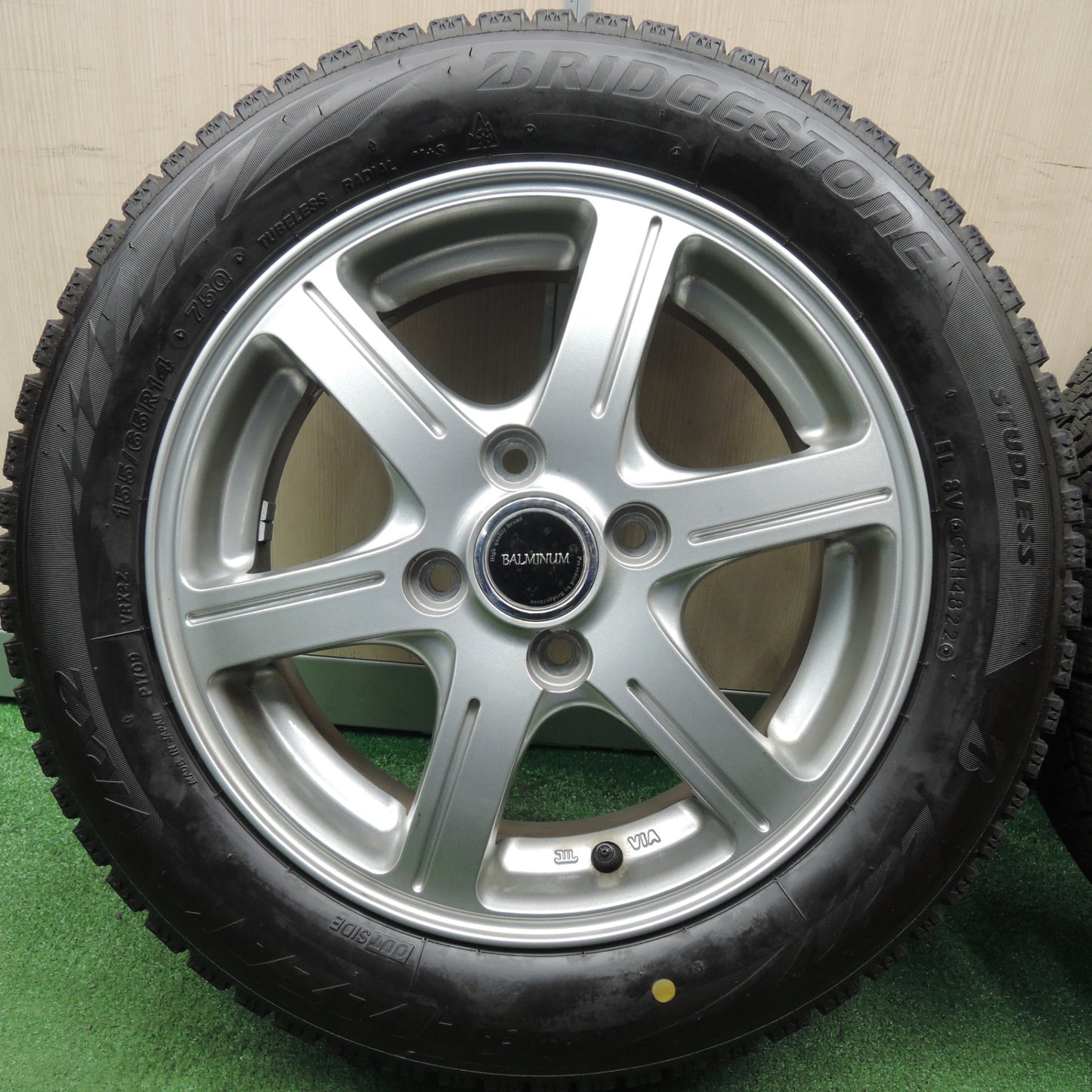 *送料無料* バリ溝！22年！キレイ！ほぼ10分★スタッドレス 155/65R14 ブリヂストン ブリザック VRX2 BALMINUM バルミナ 14インチ PCD100/4H★4021602NJス