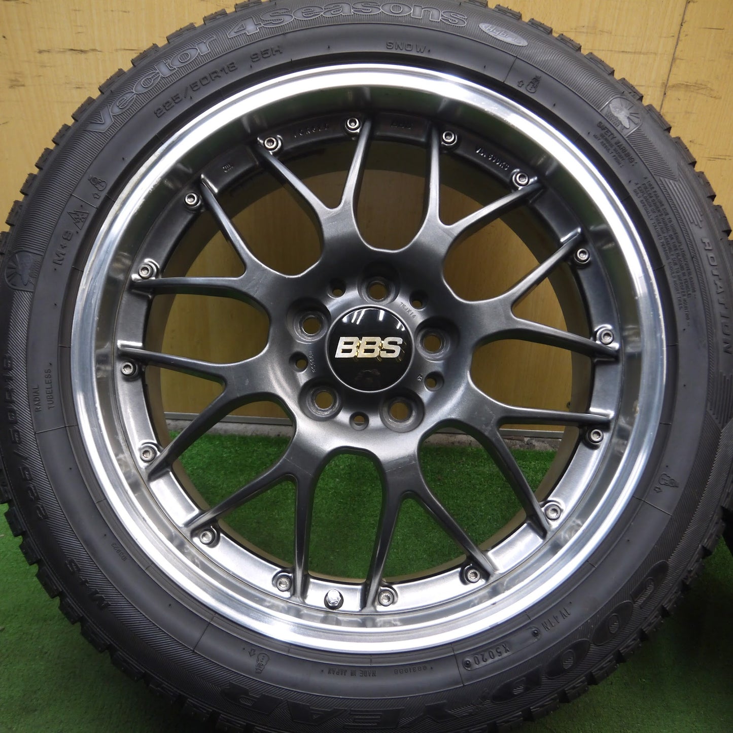 [送料無料]バリ溝！20年！9.5分★BBS RS908H 225/50R18 グッドイヤー Vector 4Seasons ベクター 4シーズンズ 18インチ PCD114.3/5H★3110604Hノ