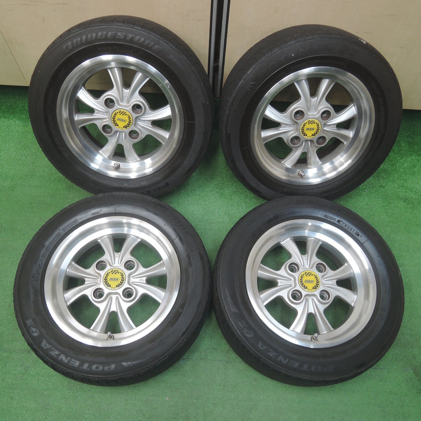 *送料無料* 4本価格★希少 ローバーミニ VALTAIN MSA ヴァルタン 165/60R12 12×5.00 ブリヂストン ポテンザ G3 PCD101.65/4H★4022709SYノ