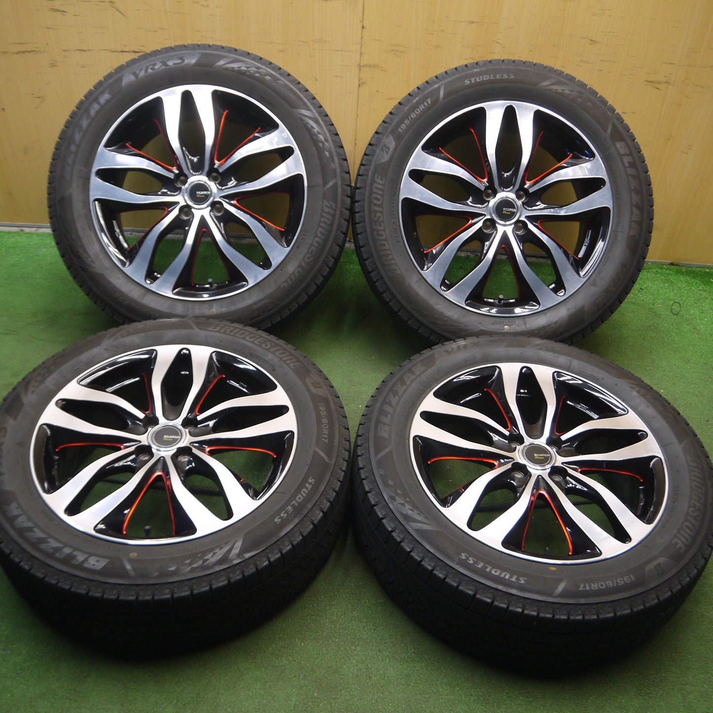 *送料無料*バリ溝！21年！キレイ！ほぼ10分★スタッドレス 195/60R17 ブリヂストン ブリザック VRX3 BALMINUM バルミナ 17インチ PCD100/4H★3102703Hス