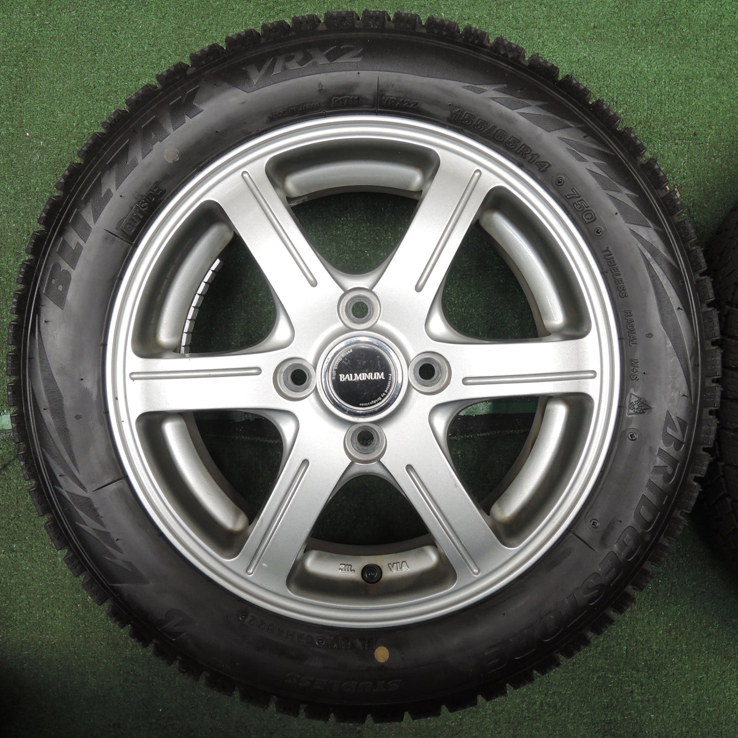 *送料無料* バリ溝！22年！キレイ！ほぼ10分★スタッドレス 155/65R14 ブリヂストン ブリザック VRX2 BALMINUM バルミナ 14インチ PCD100/4H★4021602NJス