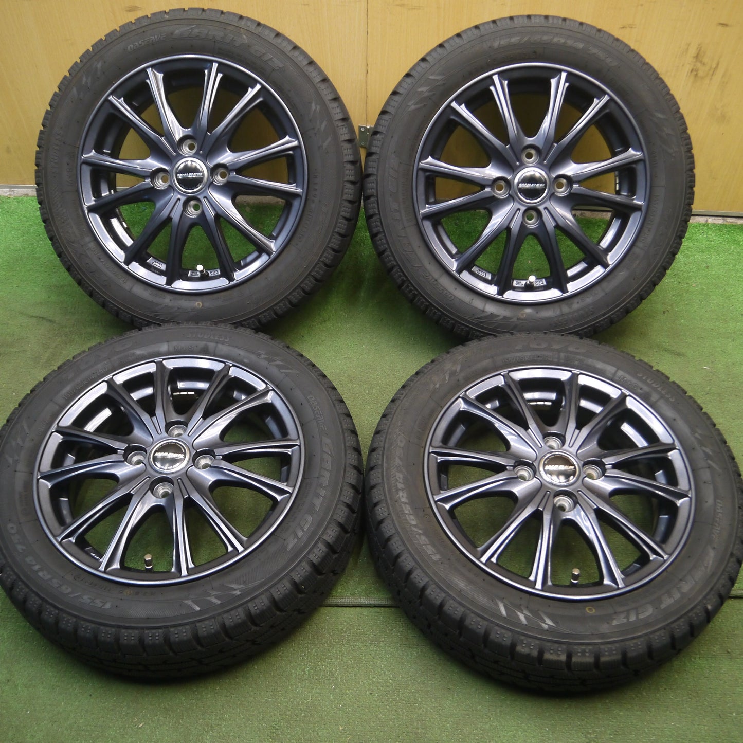 *送料無料*バリ溝！21年！キレイ！9分★スタッドレス 155/65R14 トーヨー オブザーブ ガリット GIZ WAREN ヴァーレン 14インチ PCD100/4H★4011704Hス