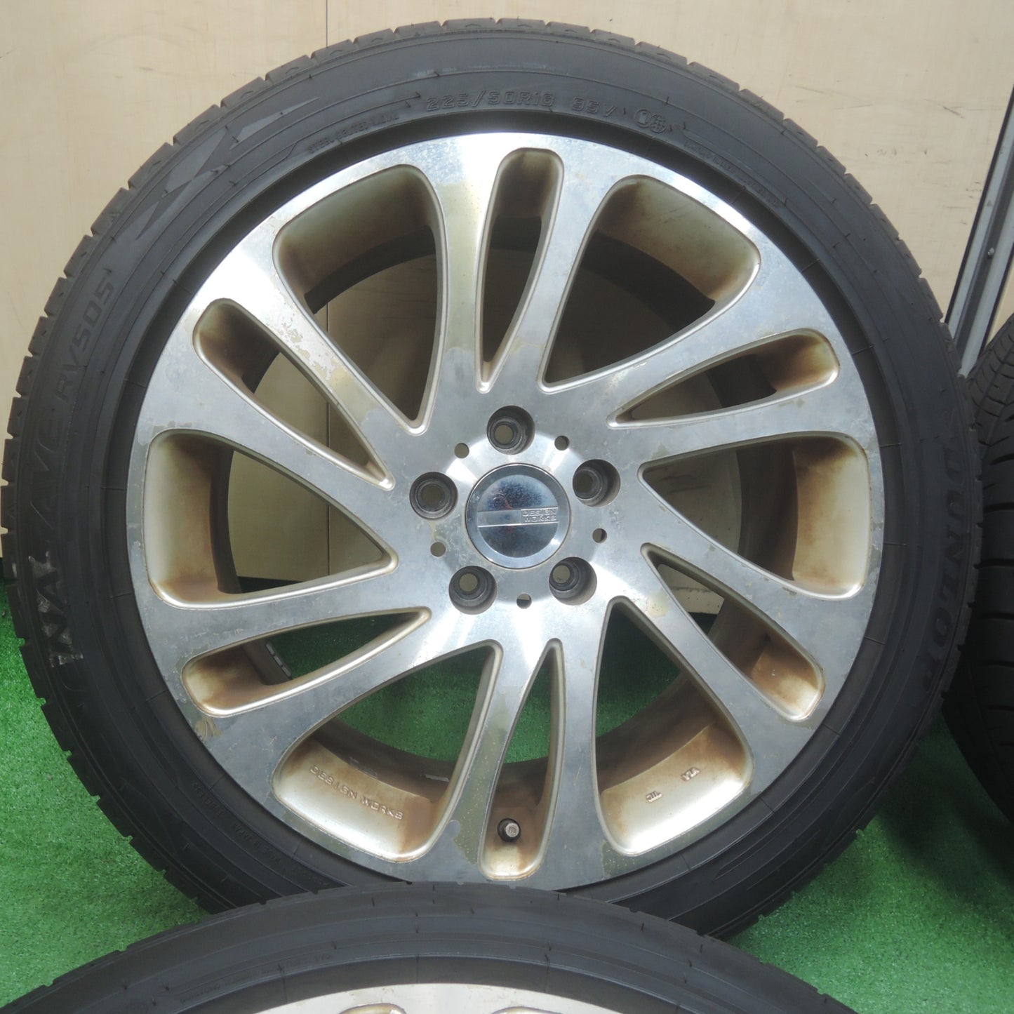 *送料無料* バリ溝！20年！9.5分★DESIGN WORKS 225/50R18 ダンロップ エナセーブ RV505 デザインワークス PCD114.3/5H★4020204SYノ