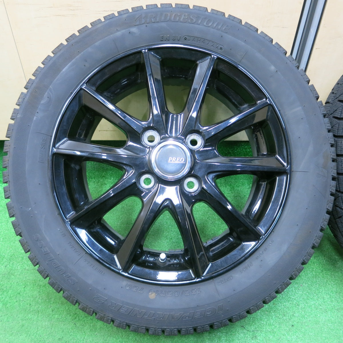 *送料無料* バリ溝！22年！キレイ！9分★スタッドレス 155/65R14 ブリヂストン アイスパートナー2 PREO プレオ 14インチ PCD100/4H★4022010イス