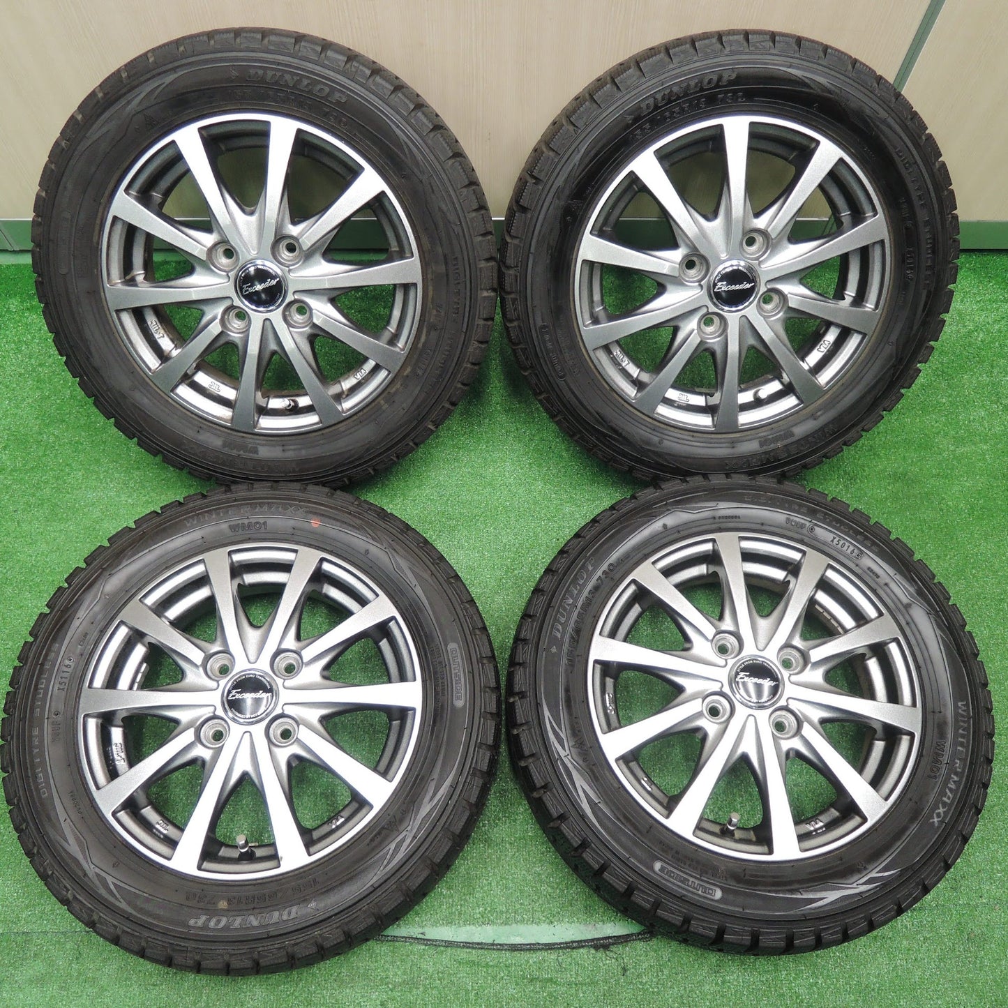 [送料無料]バリ溝！キレイ！ほぼ10分★スタッドレス 155/65R13 ダンロップ ウインターマックス WM01 Exceeder エクシーダー 13インチ PCD100/4H★3083107NJス