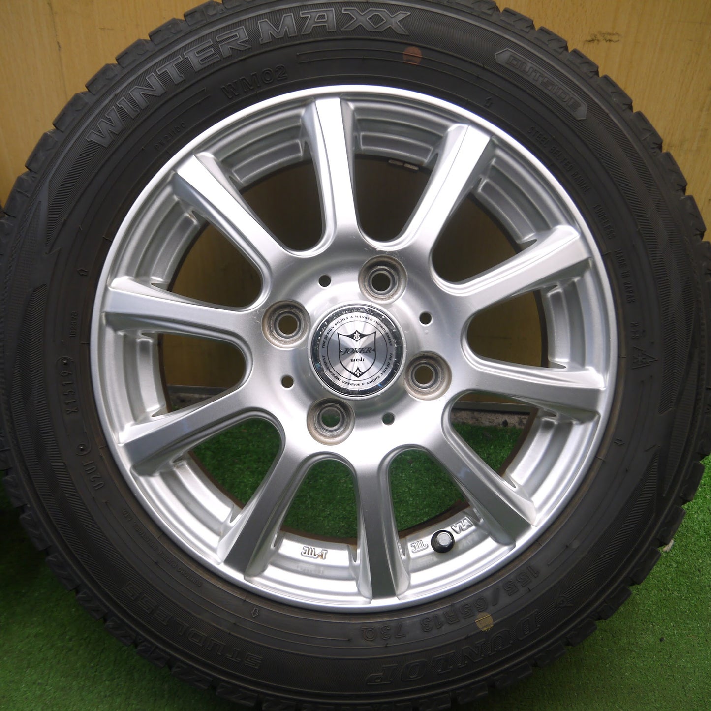 [送料無料]バリ溝！19年！9分★スタッドレス 155/65R13 ダンロップ ウインターマックス WM02 JOKER weds ジョーカー 13インチ PCD100/4H★3101101Hス