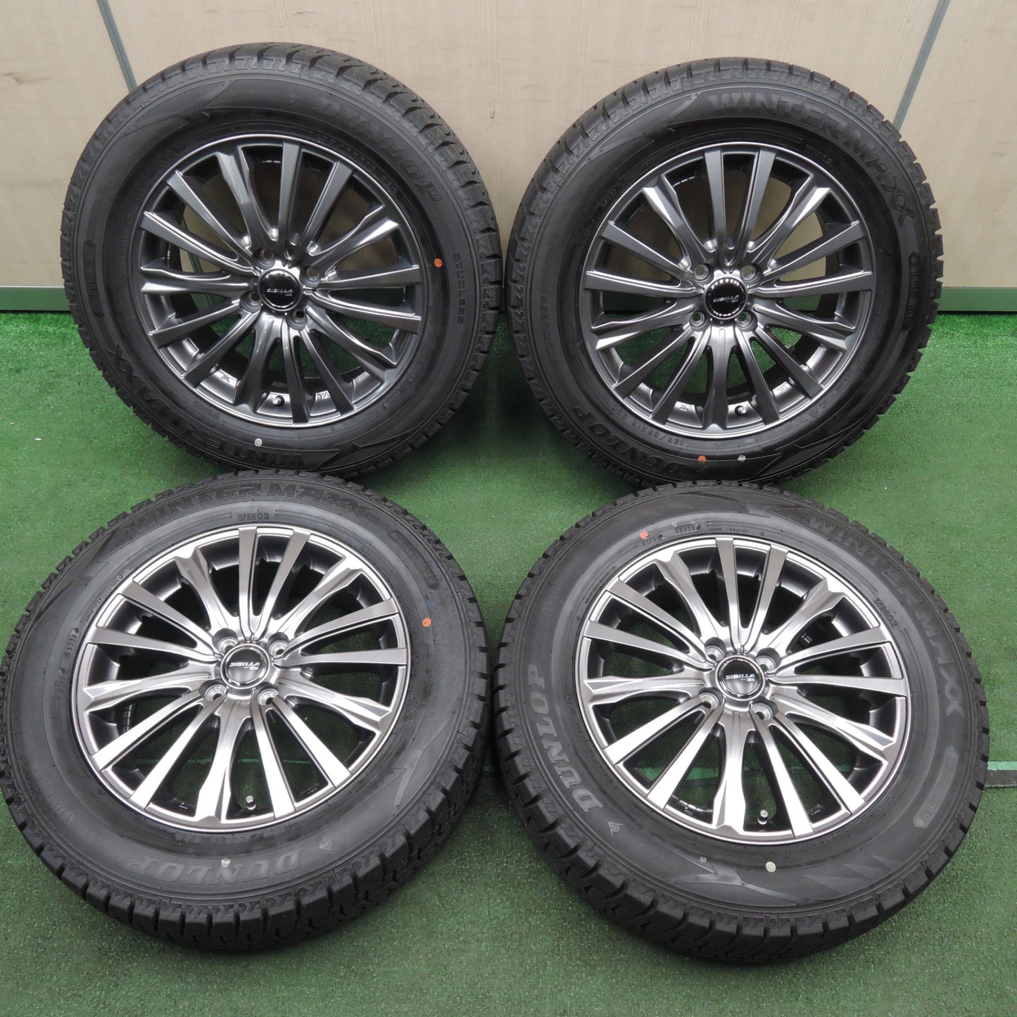 *送料無料* 超バリ溝！20年！キレイ！9.5分以上★スタッドレス 195/65R16 ダンロップ ウインターマックス WM02 SIBILLA NEXT W5 PCD100/4H★4022203TNス