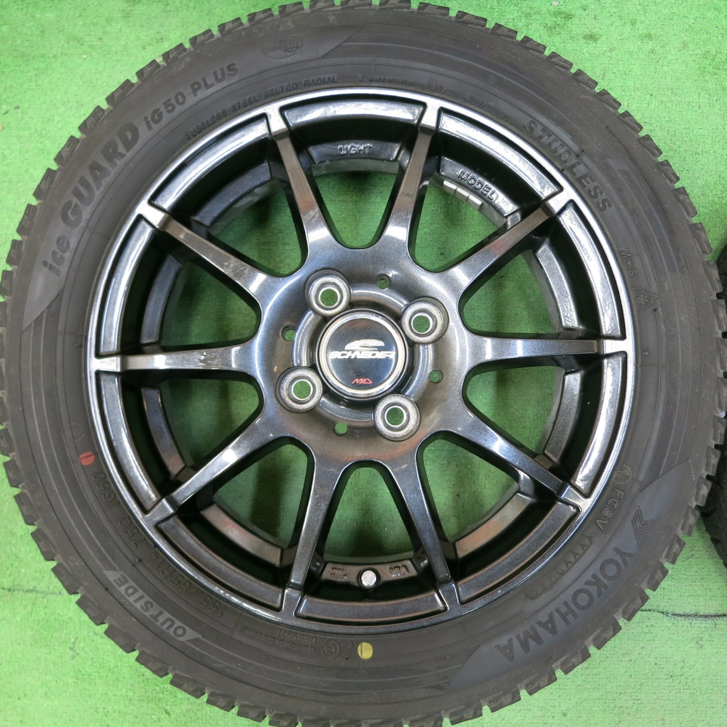 [送料無料]バリ溝！19年！9分★スタッドレス 155/65R14 ヨコハマ アイスガード iG50 プラス SCHNEIDER MiD シュナイダー 14インチ PCD100/4H★3072404ヒス