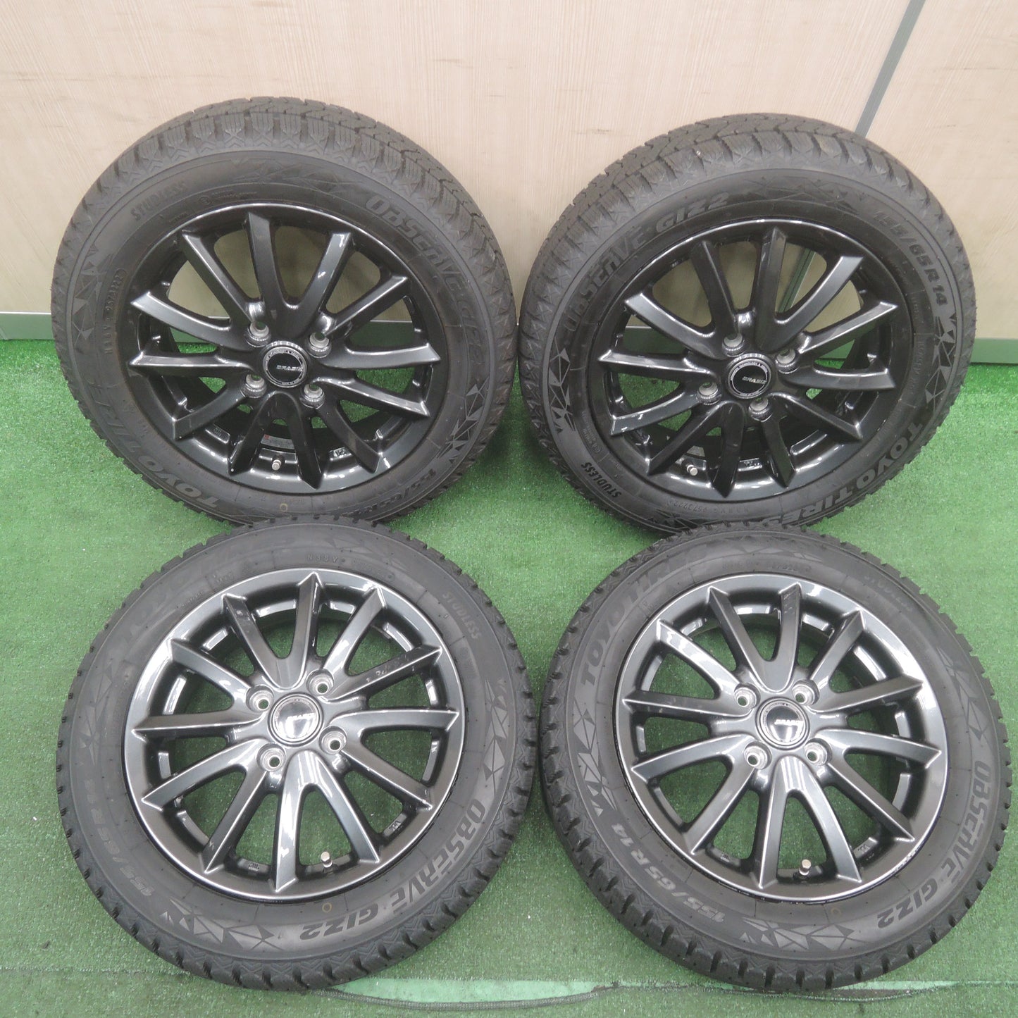 *送料無料*バリ溝！22年！ほぼ10分★スタッドレス 155/65R14 トーヨー オブザーブ GIZ2 QRASIZ KOSEI クレイシス コーセイ PCD100/4H★3111304SYス