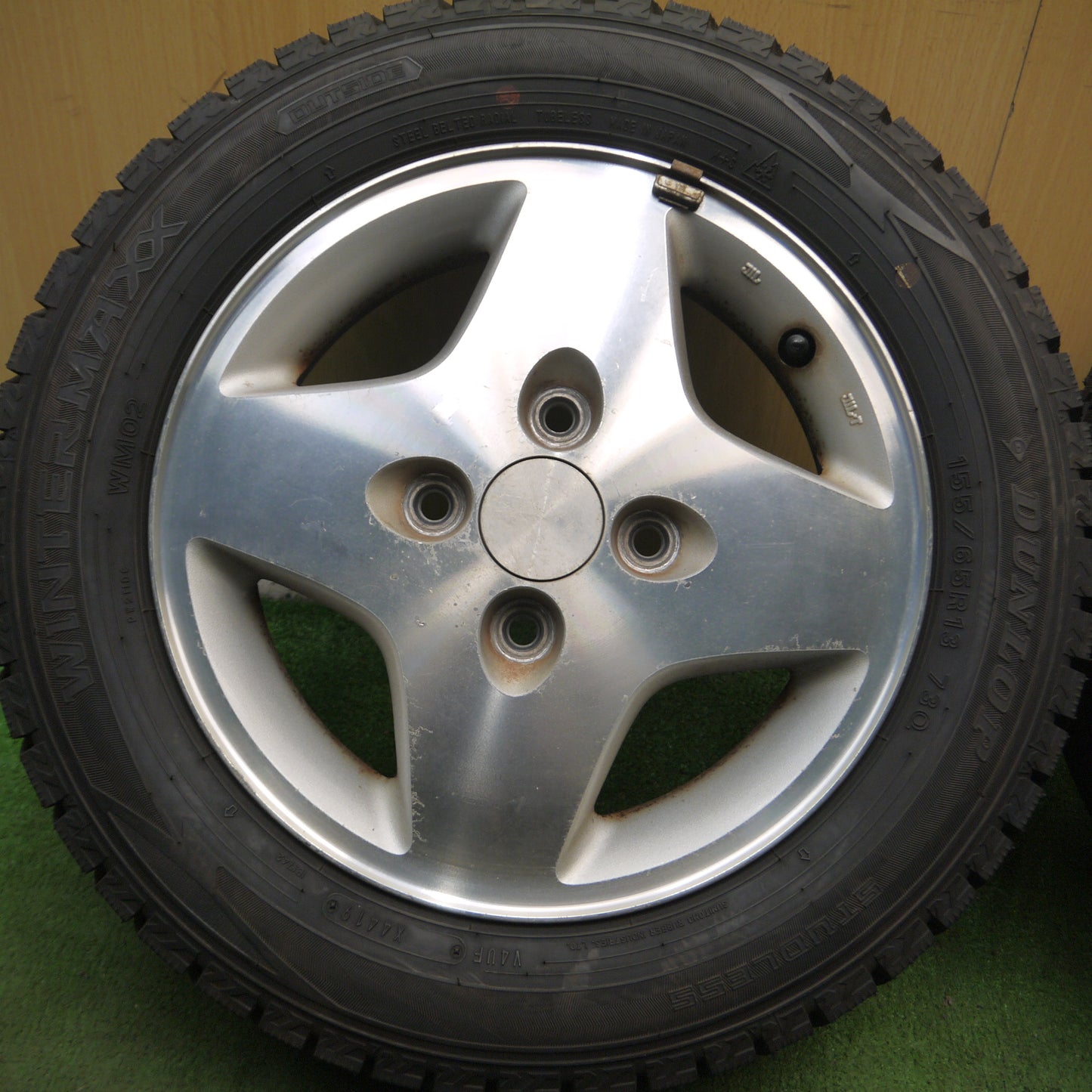 *送料無料*バリ溝！19年！ほぼ10分★スズキ ワゴンR 純正 155/65R13 スタッドレス ダンロップ ウインターマックス WM02 13インチ PCD100/4H★3121307Hス