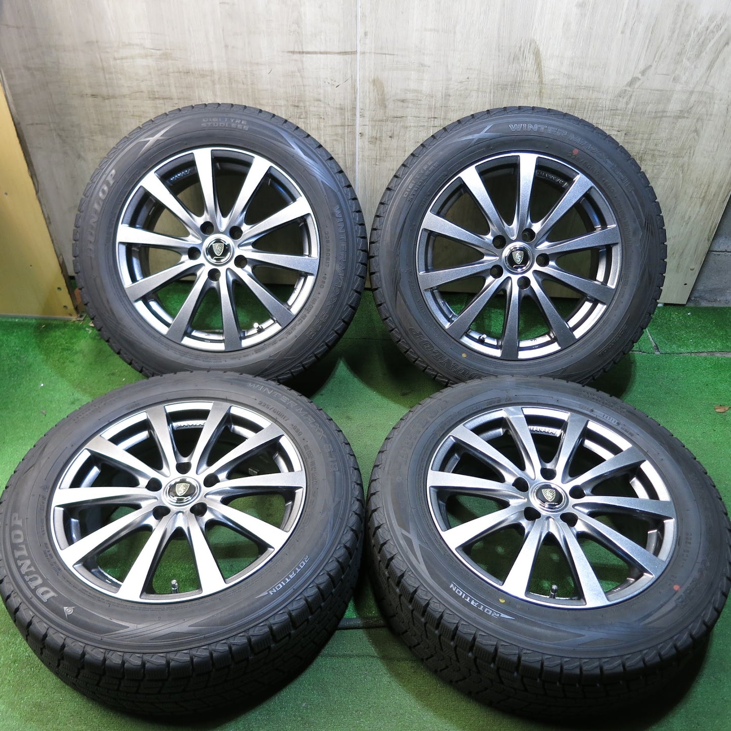 [送料無料]バリ溝！綺麗！9.5分★スタッドレス 225/60R17 ダンロップ ウインターマックスSJ8 MANARAY SPORT マナレイスポーツ 17インチ PCD114.3/5H★3052308Hス