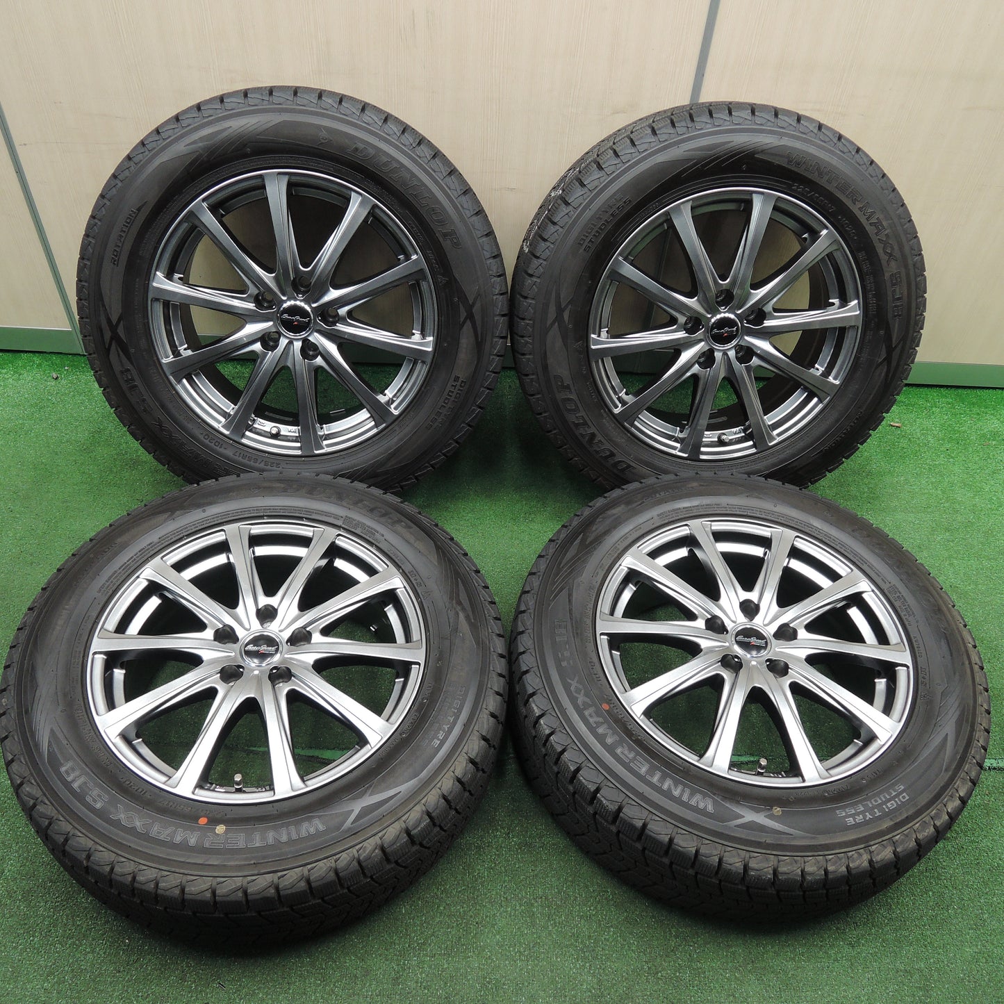 *送料無料*バリ溝！20年！キレイ！9.5分以上★スタッドレス 225/65R17 ダンロップ ウインターマックス SJ8 EuroSpeed MANARAY SPORT 17インチ PCD114.3/5H★3111509SYス