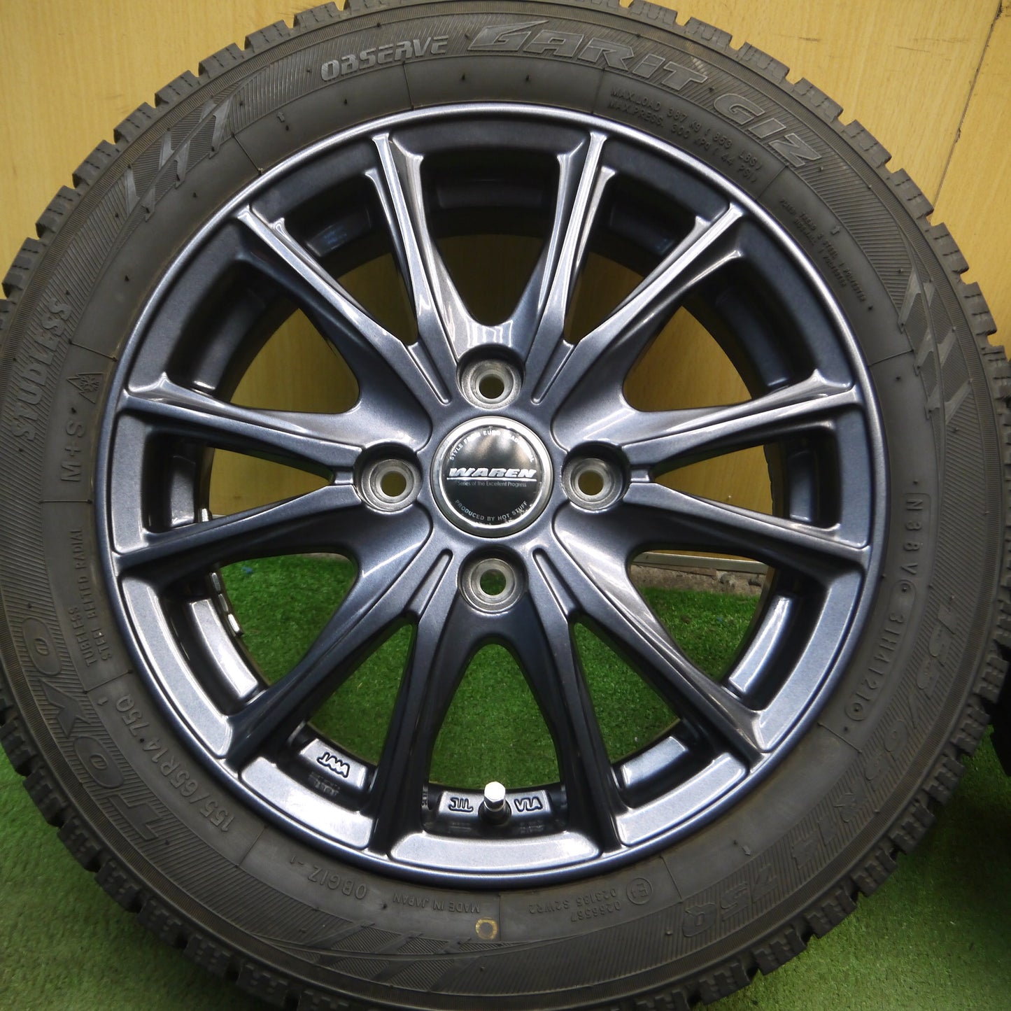 *送料無料*バリ溝！21年！キレイ！9分★スタッドレス 155/65R14 トーヨー オブザーブ ガリット GIZ WAREN ヴァーレン 14インチ PCD100/4H★4011704Hス