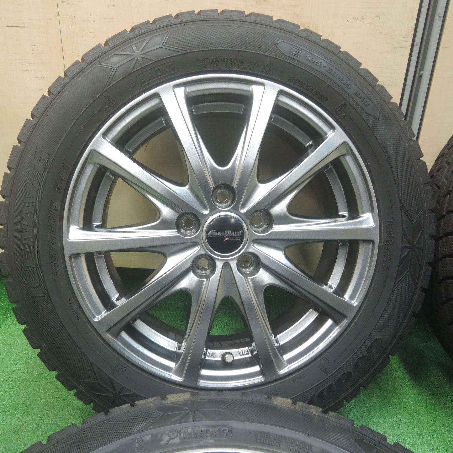 *送料無料*バリ溝！20年！綺麗！9.5分★スタッドレス 185/60R15 グッドイヤー アイスナビ6 EuroSpeed MANARAY SPORT 15インチ PCD100/5H★3120807SYス